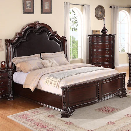 King Panel Bed with Upholstered Headboard and Nailhead Trim